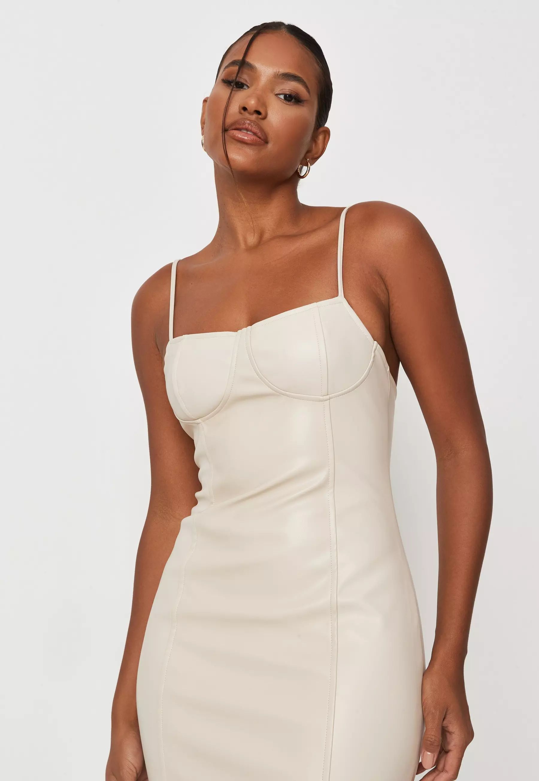 Cream Faux Leather Cami Midi Dress | Missguided (UK & IE)