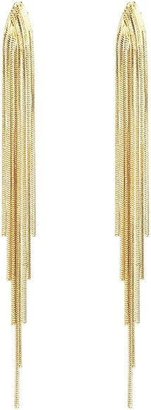 FUTIMELY Long Tassel Dangle Drop Earrings for Woman Teen Girls,Silver/Gold Punk Sleek Metal Chain... | Amazon (US)