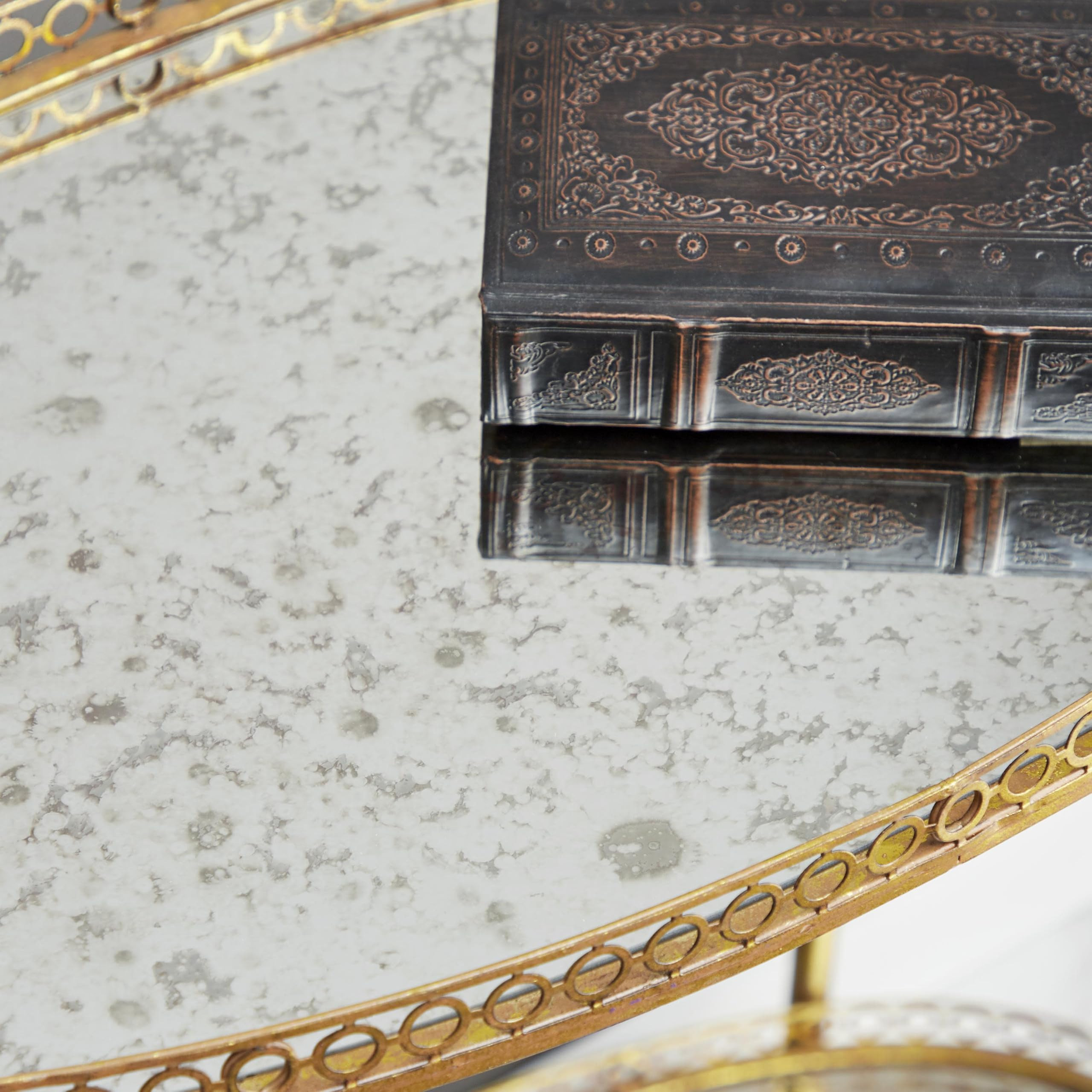 Deco 79 Metal Rolling Oval 2 Mirrored Shelf Bar Cart with Vintage Inspired Details, 30" x 16" x 3... | Amazon (US)