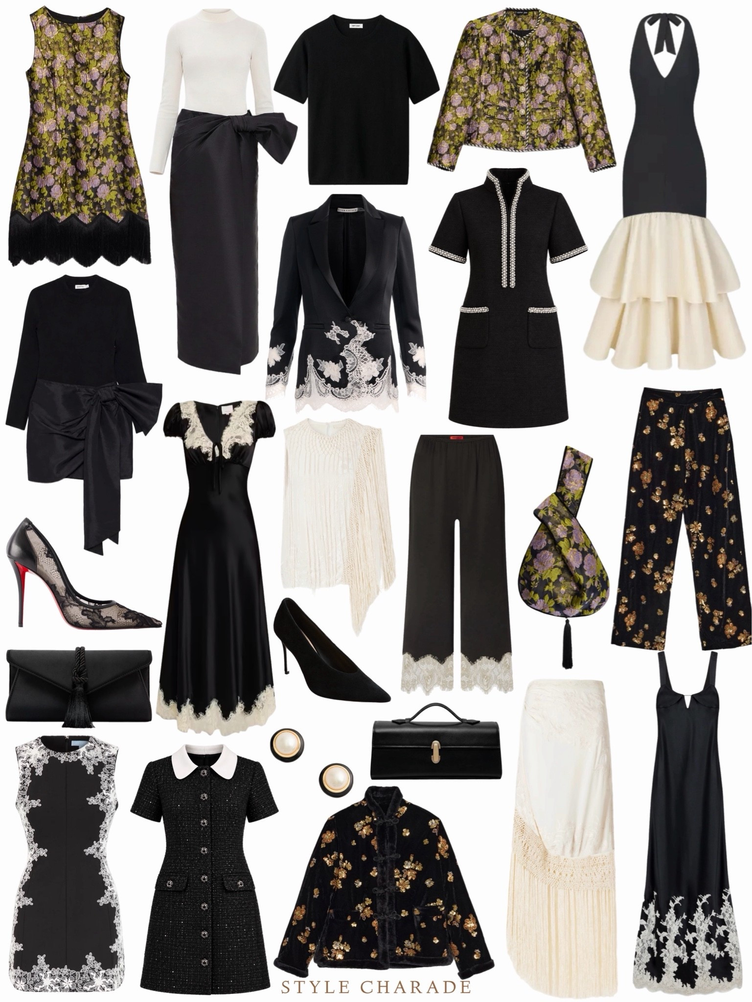 The perfect fall outfits featuring lace dresses, lace pants, black dresses, and fringe skirts. Also, don’t overlook the embellished outfits and lace trimmed dresses.