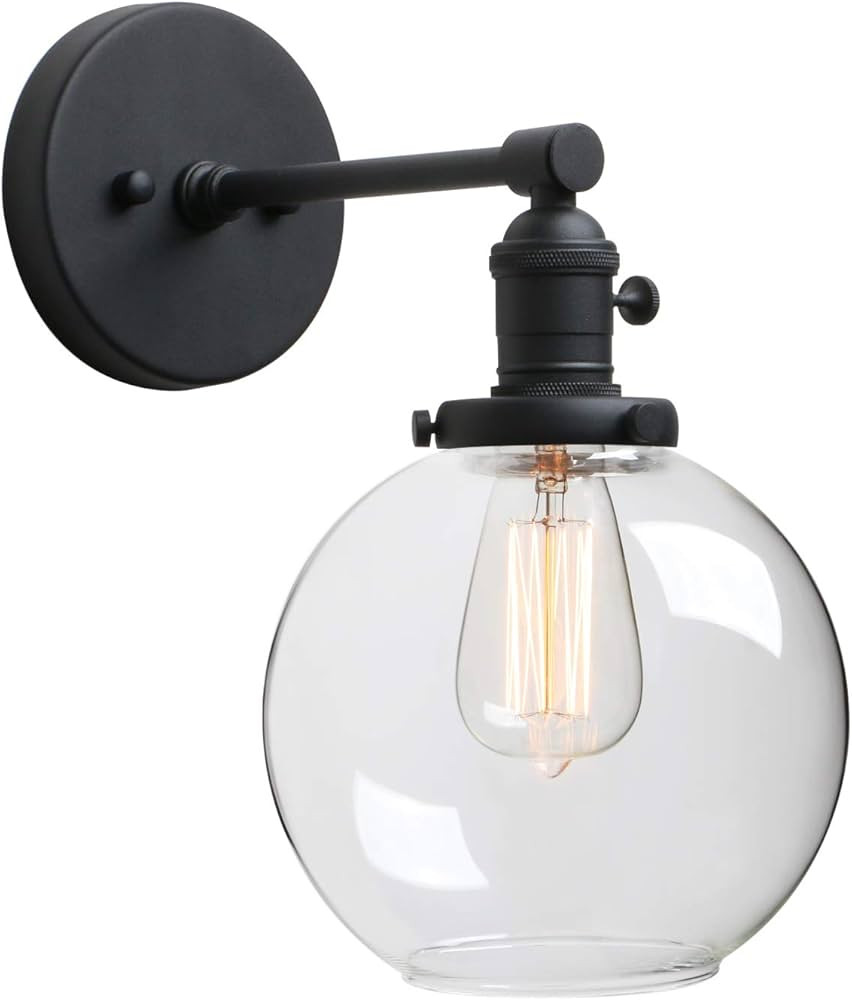Phansthy Industrial Wall Sconce with Switch Matte Black Vanity Light Fixture with 7.87 Inches Glo... | Amazon (US)