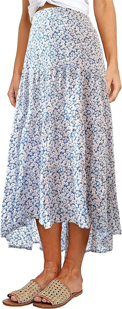 PRETTYGARDEN Women's Ditzy Floral Print Midi Skirt Boho Elastic High Waist Long Skirts for Women ... | Amazon (US)