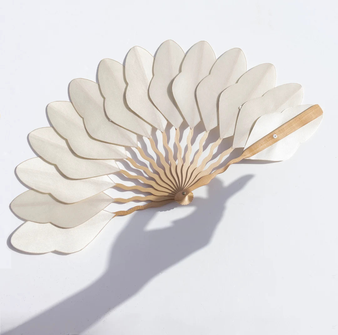 Bridal fan, handmade in silk satin and natural sycamore wood | Etsy (US)
