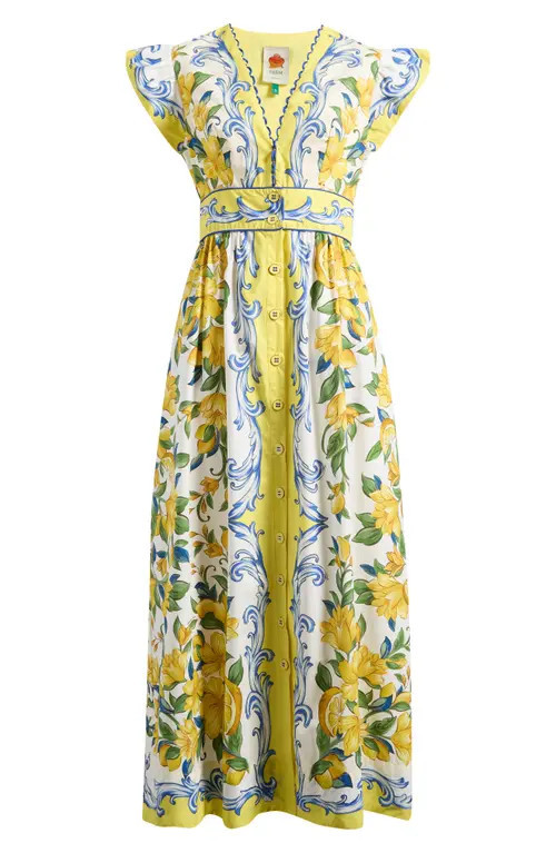 FARM Rio Sicily Scarf Print Cotton Maxi Dress in Off-White at Nordstrom, Size X-Small | Nordstrom