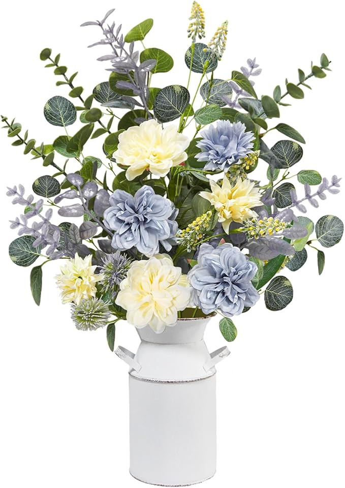 Krissing Fake Flowers in Vase, 24.5" Tall Artificial Floral Arrangement with Metal Pot Blue Silk ... | Amazon (US)