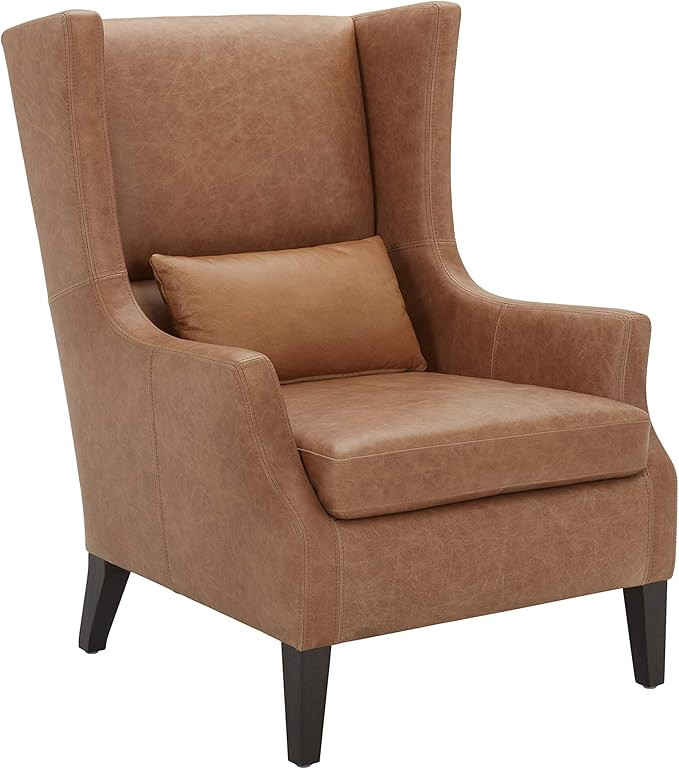 Amazon Brand – Stone & Beam Wingard Leather Wingback Accent Chair, 32.3"W, Cognac | Amazon (US)