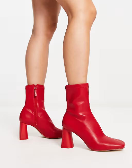 Stradivarius mid heel sock boot in red | ASOS (Global)