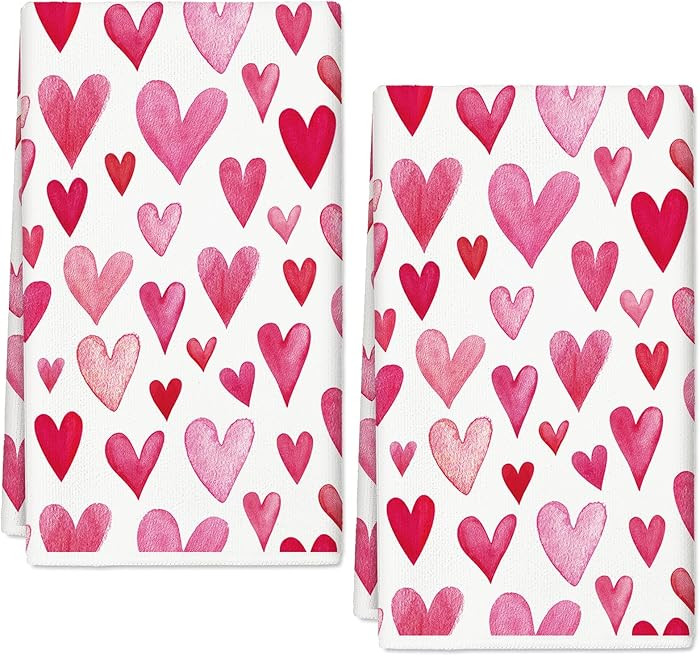 Valentine Kitchen Towel Pink Watercolor Heart Dish Towel 18 x 28 Inch Hand Drying Tea Towel for C... | Amazon (US)