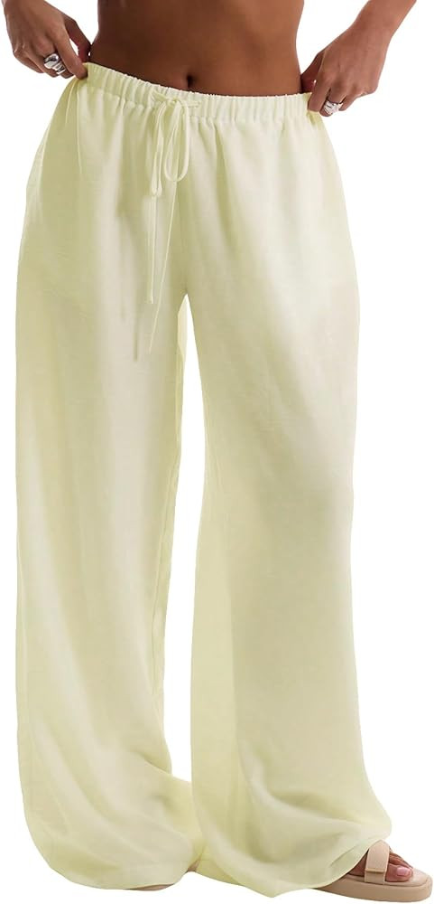 Womens Linen Pants Wide Leg Loose Cotton Swimsuit Coverups Summer Pants Beach Vacation Outfits | Amazon (US)