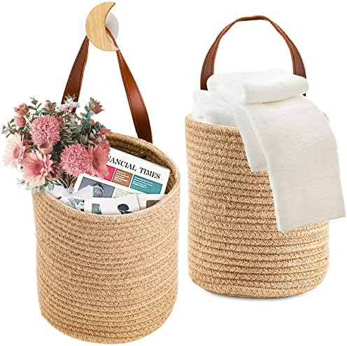 YOUEON Set of 2 Wall Hanging Basket 8.5" x 6.5" Jute Hanging Storage Basket, Woven Hanging Planter H | Amazon (US)