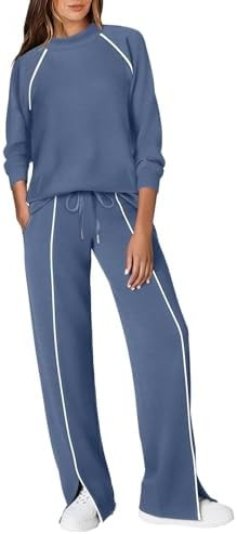 WIHOLL Lounge Sets for Women 2 Piece Fall Outfits 2025 Wide Leg Pant Matching Sets Womens Clothin... | Amazon (US)