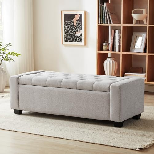 48" Ottoman with Storage, Storage Ottoman Bench with Safety Hinge, Upholstered Entryway Bench wit... | Amazon (US)