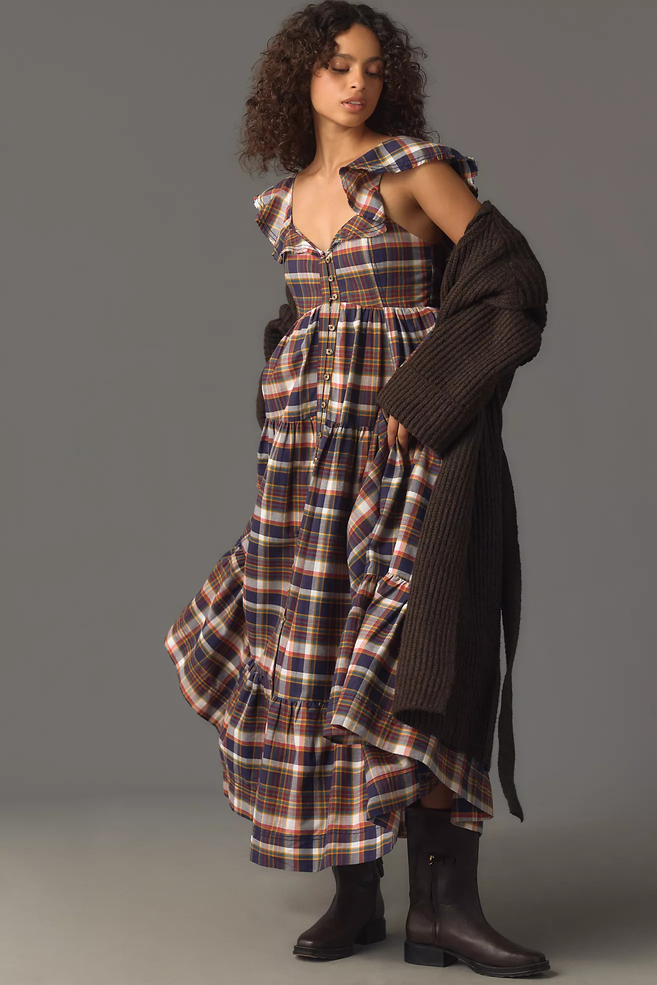 Pilcro Flutter-Sleeve Tiered Midi Dress | Anthropologie (US)