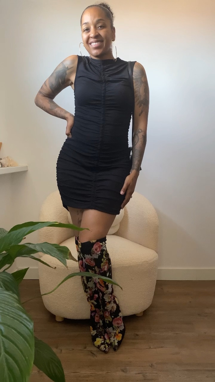 Little black ruched dress from H&M 
I wear a size small and it has stretch 

#LTKunder50 #LTKFind #LTKstyletip