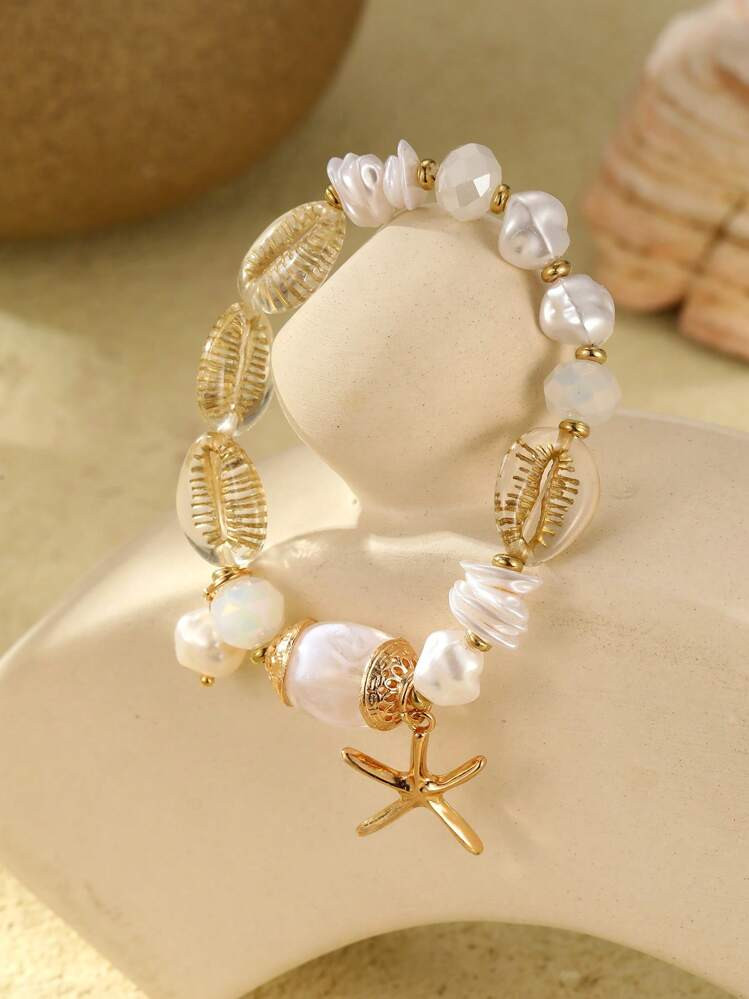 1pc Women's Bohemian Style Beach Elements Shell & Starfish Charm Bracelet | SHEIN
