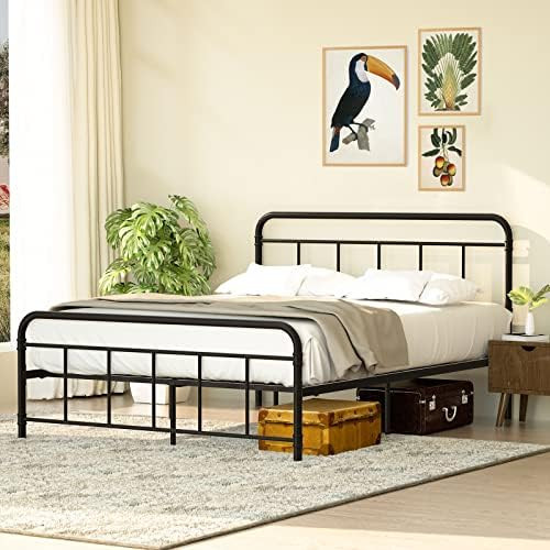 WILSLAT Black Metal Queen Bed Frame with Headboard and Footboard, Queen Platform Bed Frame, Heavy... | Amazon (US)