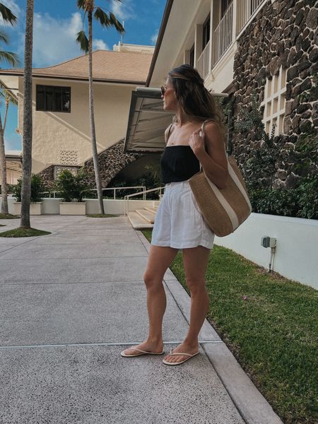Oahu Outfit 

Z Supply tank, XS, fits TTS. Madewell linen shorts, similar linked. Tkees sandals, 7, I went up a half size. Amazon bag. Quince sunglasses  

#LTKtravel #LTKover40