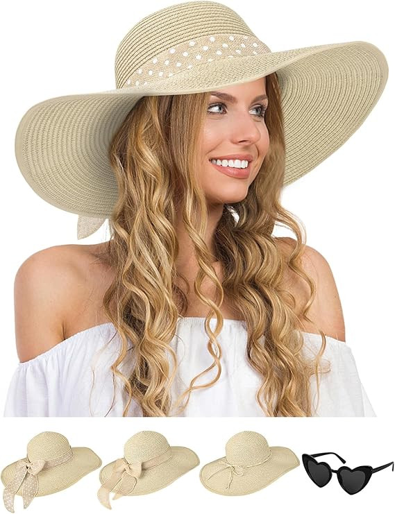 Senker Fashion Sun Hats for Women, Wide Brim Floppy Beach Straw Hat for Summer Travel Vacation Fo... | Amazon (US)