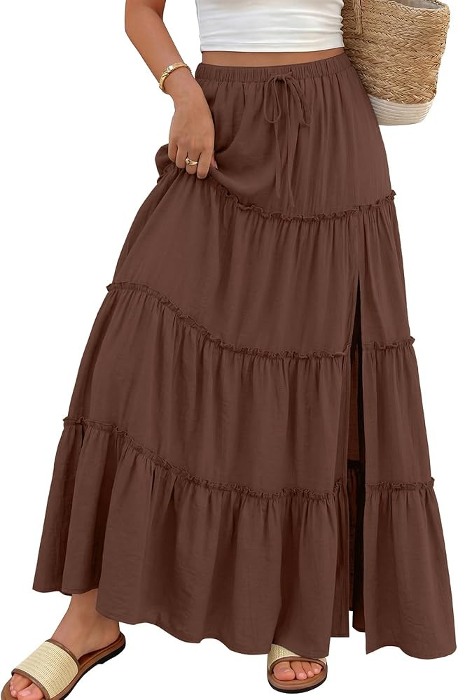 Trendy Queen Long Skirts for Women Slit Maxi Boho Skirt Summer Vacation Outfits A-Line Dress with... | Amazon (US)