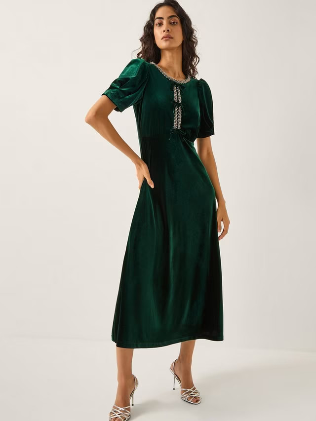 Monsoon Celeste Velvet Midi Dress | John Lewis (UK)