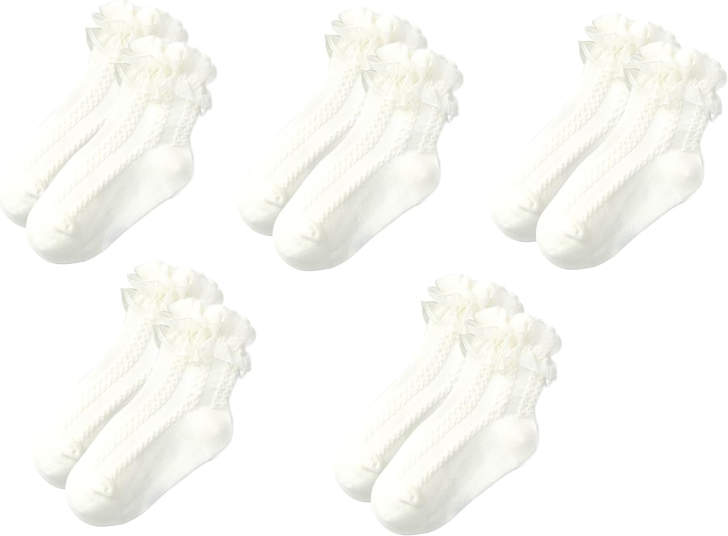 Gwenvenni Toddler Girls Double Ruffle Lace Trim Cotton Socks Frilly Dress Socks 5-Pack | Amazon (US)