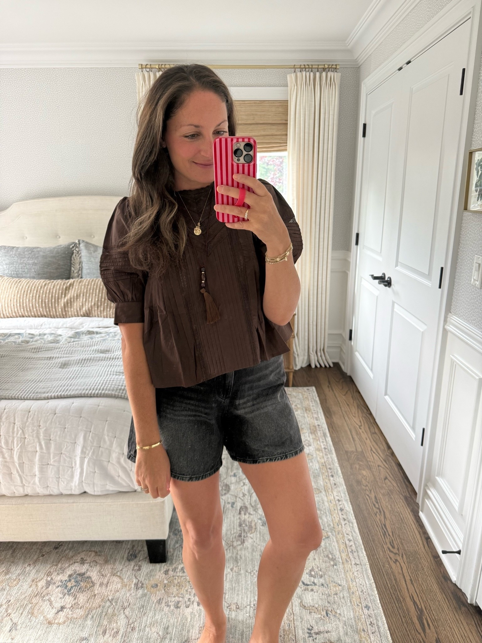 Another gorgeous fall top - the perfection transitional outfit! Pair it with jeans, shorts or white pants. I think it looks so chic and I LOVE it layered with this chocolate brown tassel necklace!

OOTD, transitional outfit, workwear, fall top, seasonal outfit, school dropoff look

#LTKmomlife #LTKootd #LTKOver40
