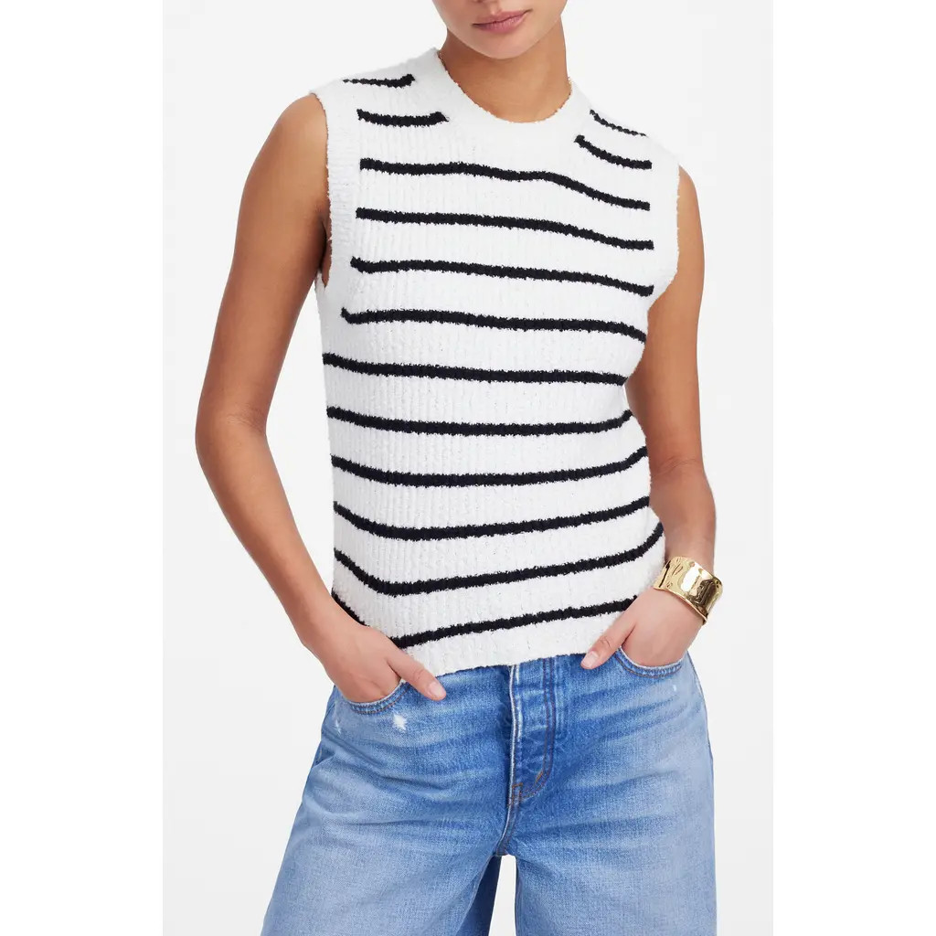 Madewell Bouclé Knit Sweater Tank in Cream Black Stripe at Nordstrom, Size X-Large | Nordstrom
