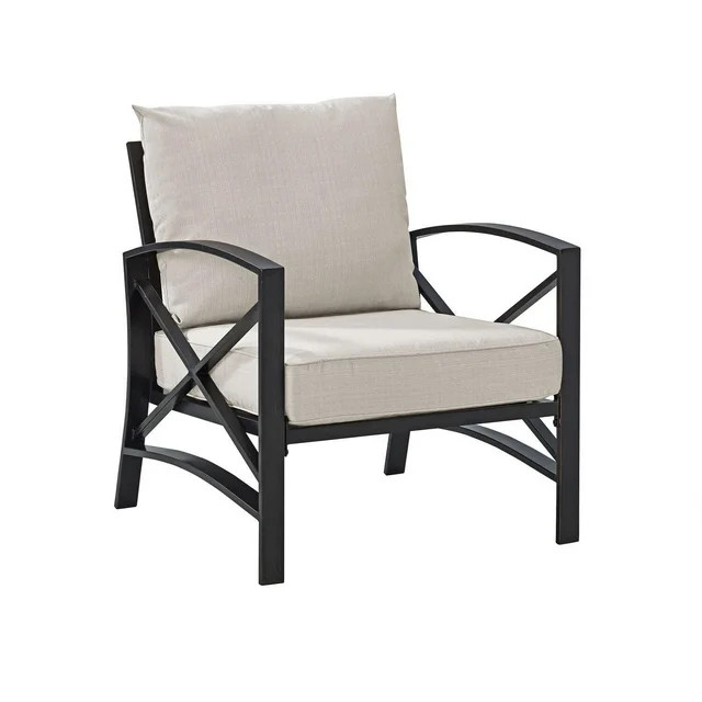 Crosley Furniture Kaplan Metal Patio Arm Chair in Oil Bronze and Oatmeal | Walmart (US)