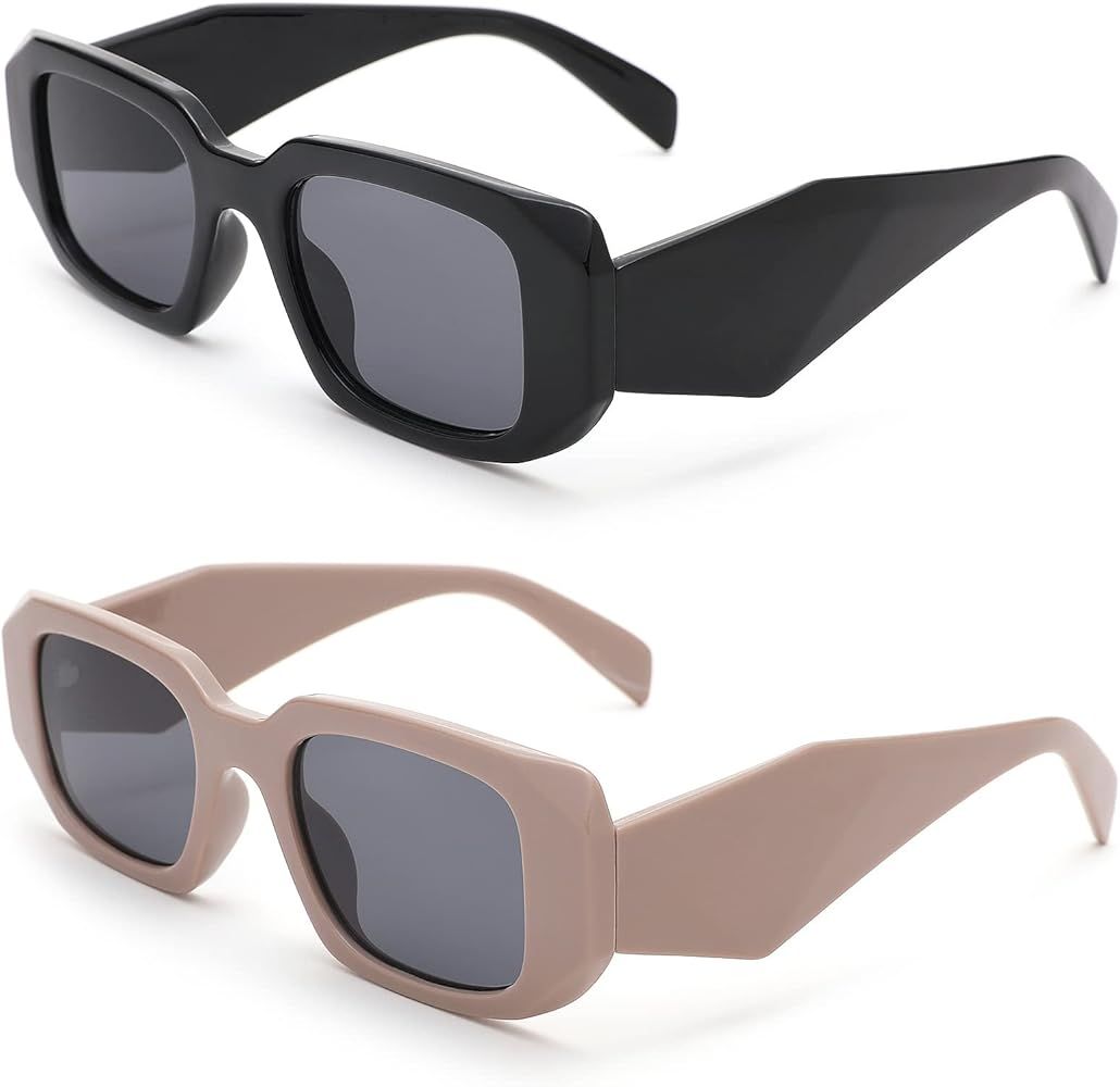 Rectangle Sunglasses for Women Men Retro Fashion Sun glasses UV400 Protection Thick Square Frame ... | Amazon (US)