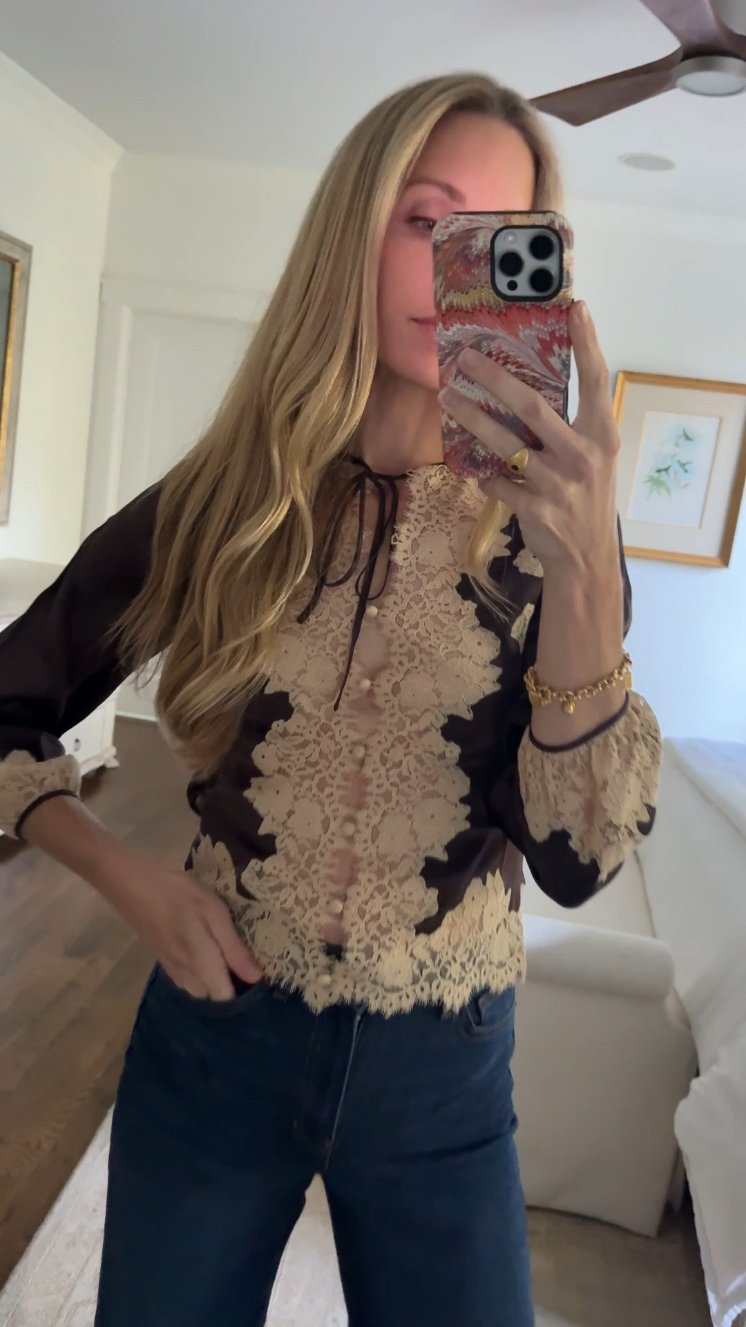 Found this Doen blouse fully stocked at Nordstrom — it’s a huge splurge but a gorgeous piece you’ll wear for many seasons. Style for ladies lunches, girls night, date night, and even community events with a jacket for more modesty. I recommend taking your larger size if between sizes. Similar, less expensive also linked!