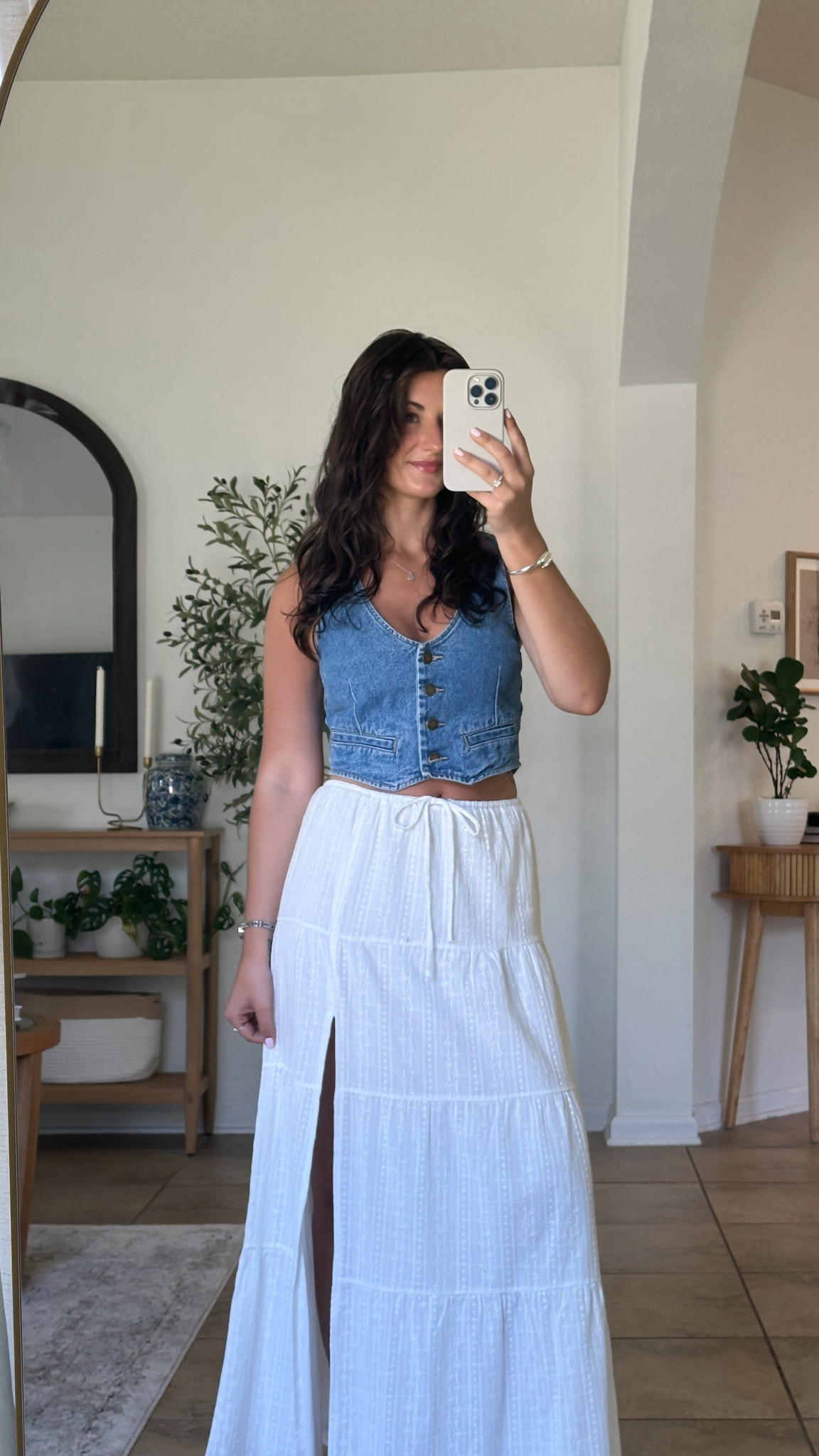 Midi skirt & denim vest 
Grey bandit code: KRISTINE15 
Princess Polly code: 20KRISTINE 
wearing small skirt & small top 

#LTKstyletip #LTKFestival #LTKSeasonal