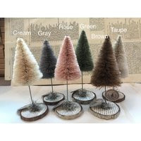 6""-7"" - Bottle Brush Trees With Tinsel, Decoupaged Log Base & A Choice German Glass Glitter | Etsy (US)