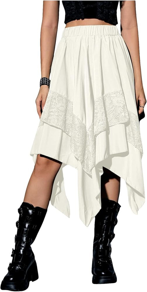 Verdusa Women's Renaissance Flowy Fairy Skirt Y2k Contrast Lace Layered Asymmetrical Midi Skirts | Amazon (US)