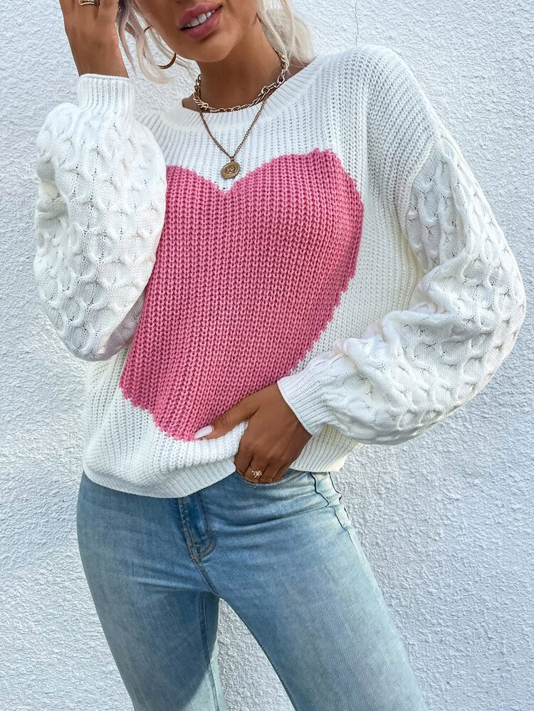 Heart Pattern Drop Shoulder Sweater | SHEIN