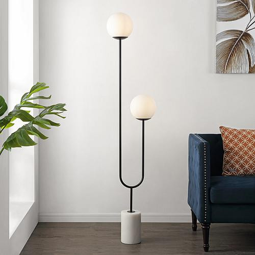 Safavieh Leif 2-Light Black Iron and White Glass Floor Lamp | HSN