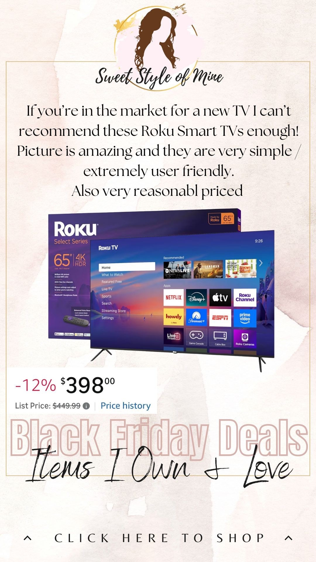 Black Friday deal: Roku Smart TV 🎄❤️ The easiest to use smart TV and the picture quality is amazing !

#LTKGiftGuide #LTKCyberWeek #LTKHoliday