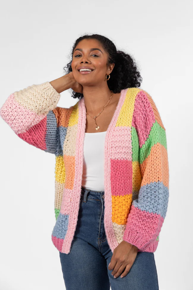 Still Deciding Pink Multi Color Block Cardigan FINAL SALE | Pink Lily