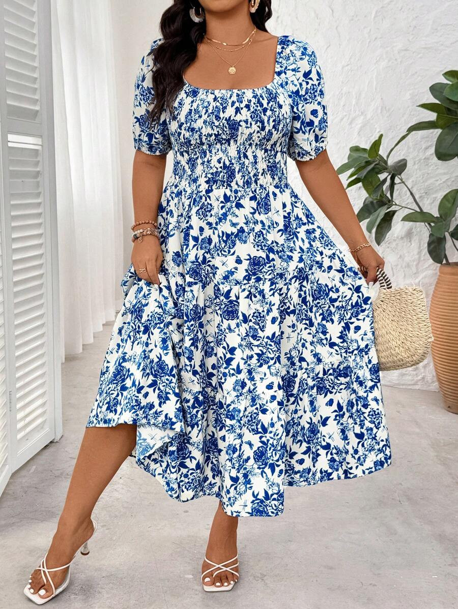 Breezaya Plus Size Women's Square Neck Casual Resort Summer Dress | SHEIN