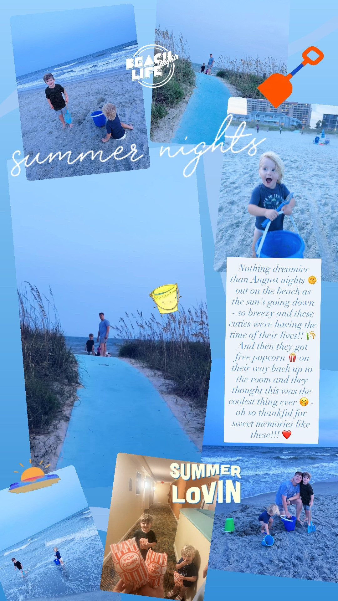 Nothing dreamier than August nights 🌞 out on the beach as the sun’s going down - so breezy and these cuties were having the time of their lives!! 🌾 And then they got free popcorn 🍿 on their way back up to the room and they thought this was the coolest thing ever 🤭 - oh so thankful for sweet memories like these!!! ❤️