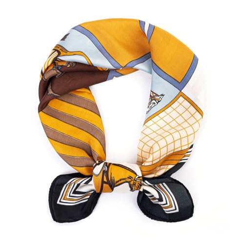 Ausolphia Square Silk Like Head Scarf Womens Fashion Silk Feeling Scarf Hair Scarves Accessories 27.5'' (Yellow Animals) | Amazon (US)