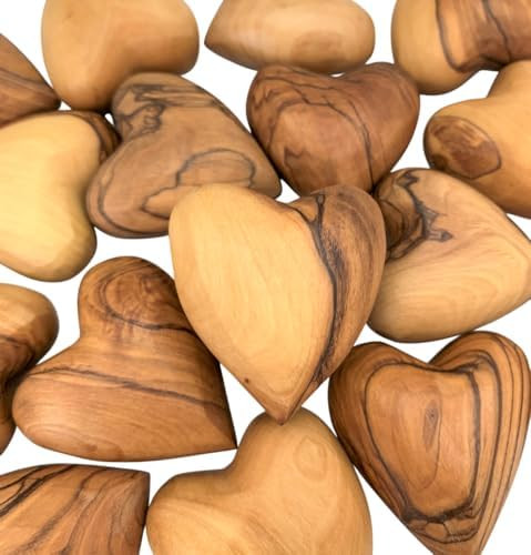 Handmade Wooden Hearts, Set of Five Olive Wood Carved Hearts from The Holy Land, Carved Wood Hear... | Amazon (US)