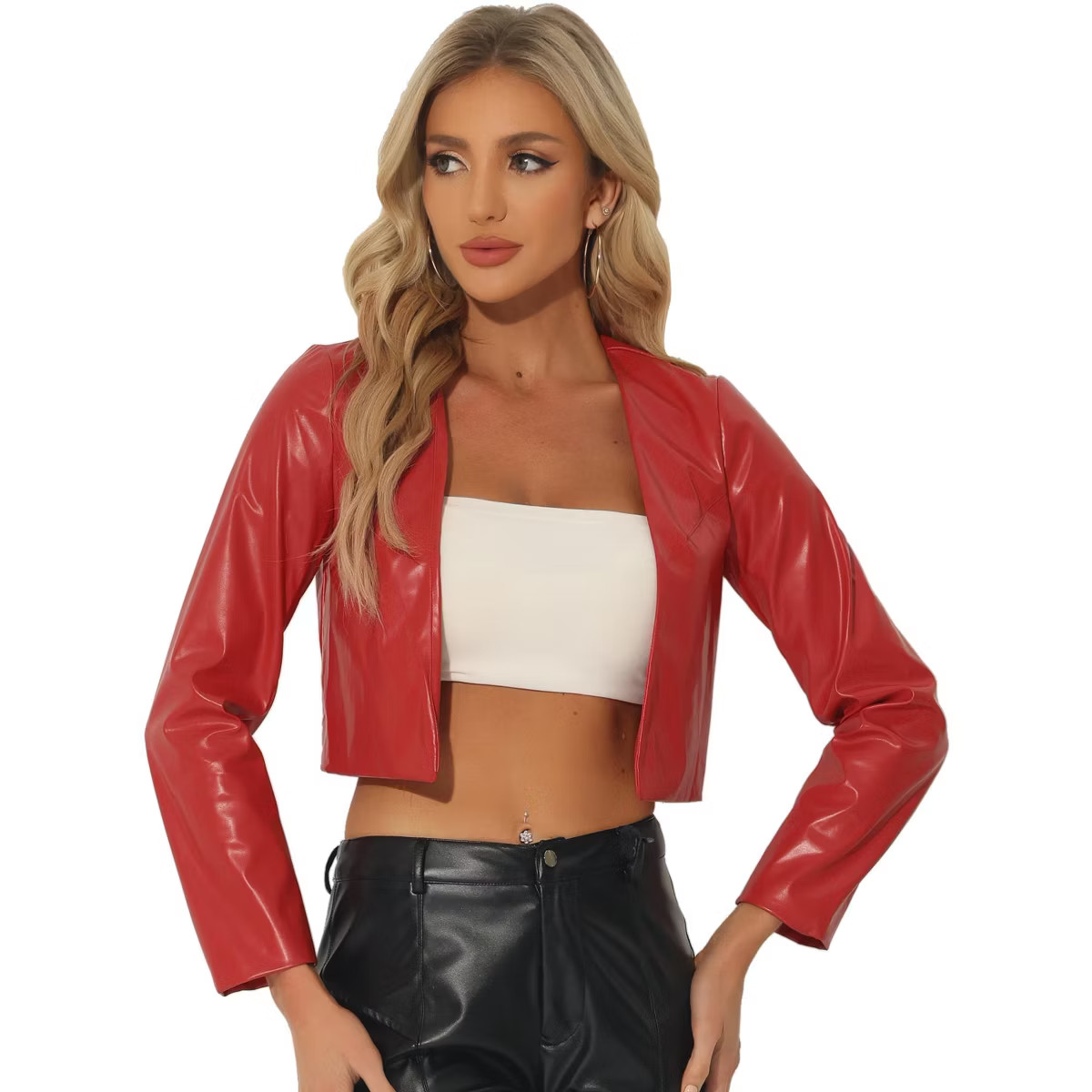 Allegra K Women's Faux Leather PU Long Sleeve Open Front Cropped Jacket | Target