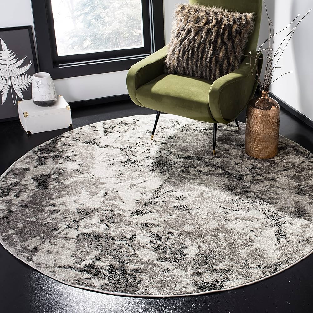 SAFAVIEH Skyler Collection Area Rug - 6'7" Round, Grey & Ivory, Modern Abstract Design, Non-Shedd... | Amazon (US)