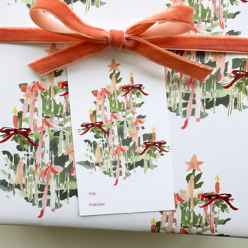 Gift Tag: Pink Vintage Bow Tree {gift Tag, Christmas, Holiday, Party} - Etsy | Etsy (US)