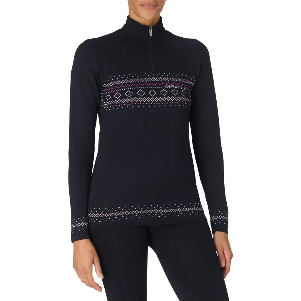 Sweaty Betty Fair Isle Base Layer Half Zip Pullover in Black Ski Fair Isle Jacquard at Nordstrom, Size Large | Nordstrom
