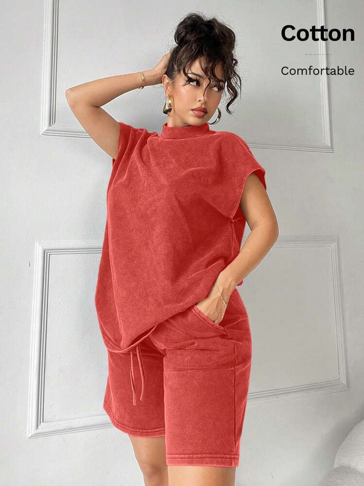 SHEIN SXY 2pcs/Set Casual Summer Wasteland Style Distressed Tie-Dye Oversized T-Shirt & Wide Leg ... | SHEIN