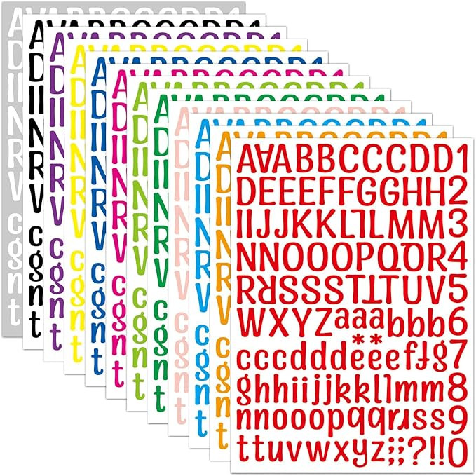 1512 Alphabet Stickers 12 Sheets Alphabet Stickers Vinyl Self-Adhesive Number Alphabet Vinyl Stic... | Amazon (US)