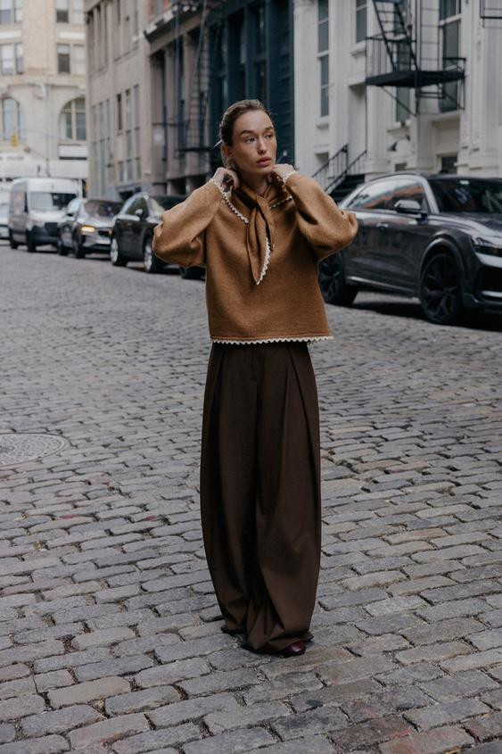 KNIT JUMPER WITH BANDANA AND LACE TRIM | Zara UK