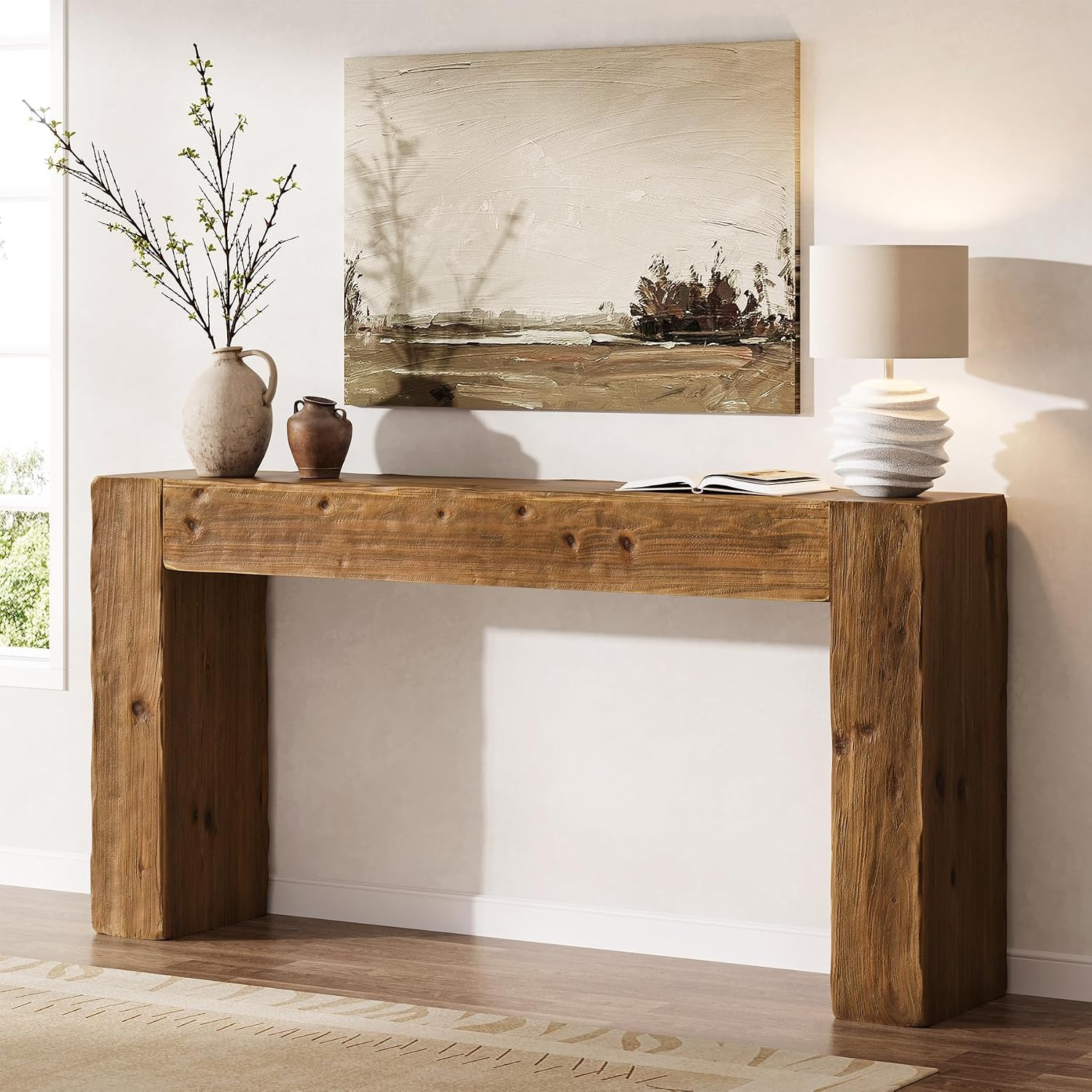 Solid Wood Console Table, 63-Inch Farmhouse Sofa Table Behind Couch for Entryway, Living Room, Foyer, Easy Assembly (Rustic Brown) | Amazon (US)