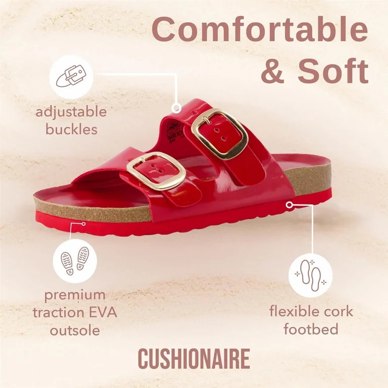Cushionaire Lang Slip On Cork Footbed Sandals for Women \u2013 Comfortable Slides with Adjustable... | Walmart (US)